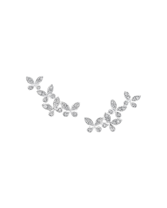 Brincos Ear Climber Butterfly Ouro Branco E Diamantes