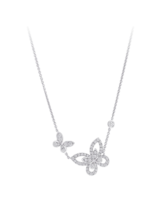 Colar Double Butterfly em Ouro Branco e Diamantes