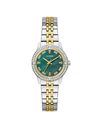 Relógio Feminino Collete Verde Bicolor com Brilhantes