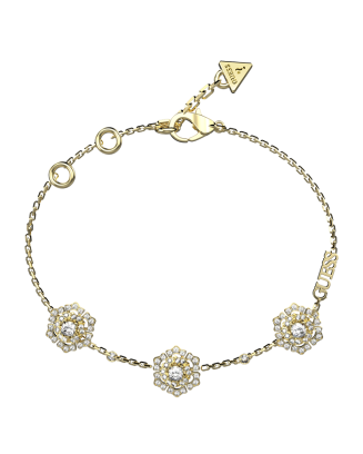 Pulseira em Aço Dourada com 3 Pendentes e Pedras Brilhantes