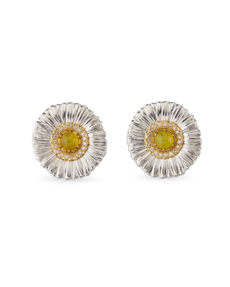 Brincos Blossoms Prata com Ágata Amarela e Diamantes