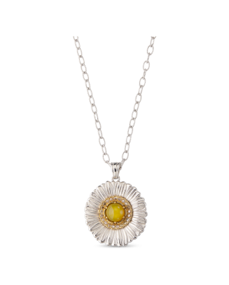 Colar Pendente Blossoms Prata com Ágata Amarela e Diamantes