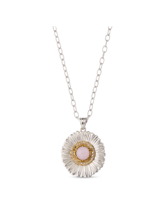 Colar Pendente Blossoms Prata com Opala Rosa e Diamantes