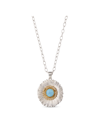 Colar Pendente Blossoms Prata com Ágata Azul e Diamantes