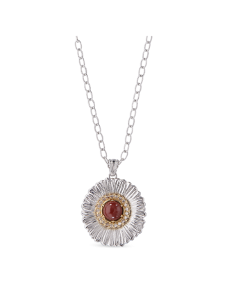 Colar Pendente Blossoms Prata com Jaspe Vermelho e Diamantes