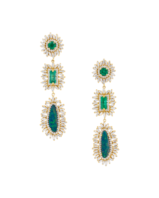 Brincos Ouro Rosa, Esmeraldas e Diamantes