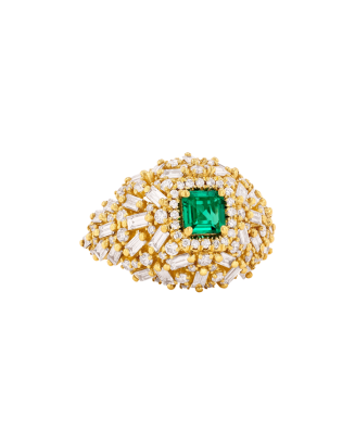 Anel Dome One Of A Kind Ouro Amarelo, Diamantes e Esmeralda