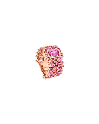 Anel Ouro Rosa, Safira Rosa e Diamantes