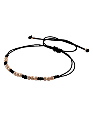 Pulseira Corda Preta Ouro Rosa