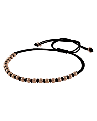Pulseira Corda Preta, Beads Ouro Rosa