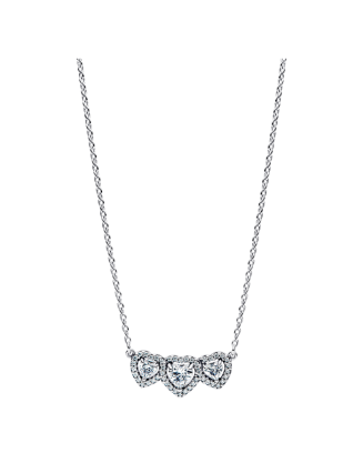 Colar Prateado Cora&ccedil;&otilde;es Triplos Zirc