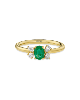 Anel Gooseberry Ouro amarelo, Esmeralda E Diamantes