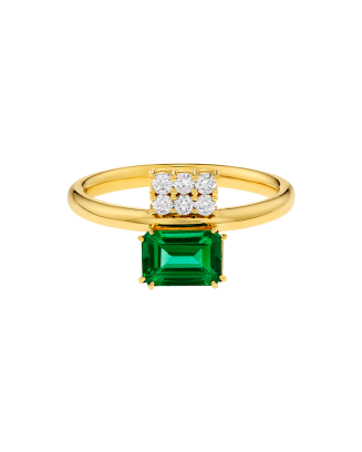 Anel Swallowtail Ouro Amarelo, Esmeralda e Diamantes