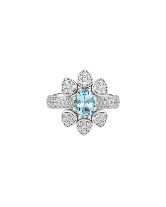 Anel Ouro Branco, Diamantes E Água-Marinha
