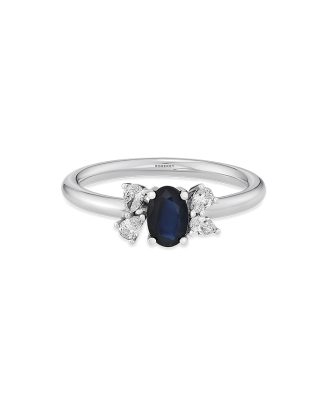 Anel Gooseberry Ouro Branco, Safira Azul E Diamantes
