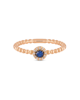Anel Ouro Rosa, Diamantes E Safira Azul