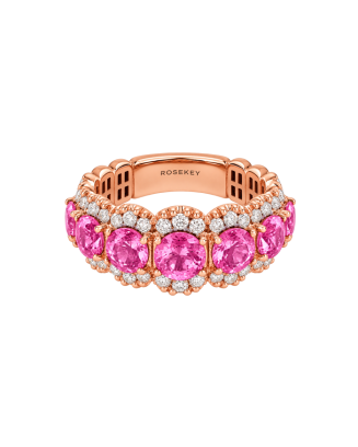 Anel Ouro Rosa, Diamantes E Safiras Rosa