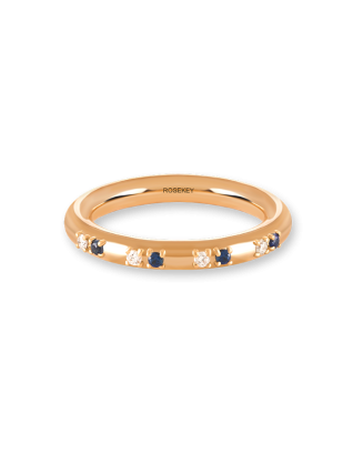 Anel Primrose Ouro Rosa, Safiras Azuis E Diamantes