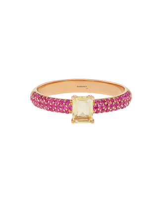 Anel Sweet Briar Ouro Rosa Quartzo e Safiras