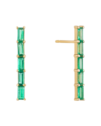 Brincos Whistle Ouro Amarelo E Esmeraldas Baguette