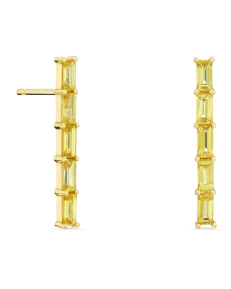 Brincos Whistle Ouro Amarelo E Safiras Amarelas Baguette