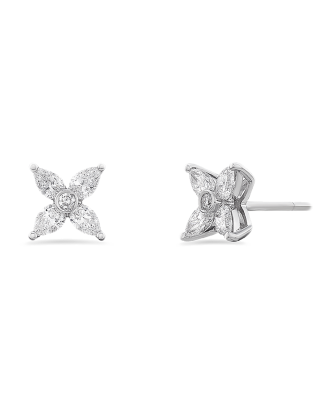 Brincos Flor Ouro Branco E Diamantes P&ecirc;ra