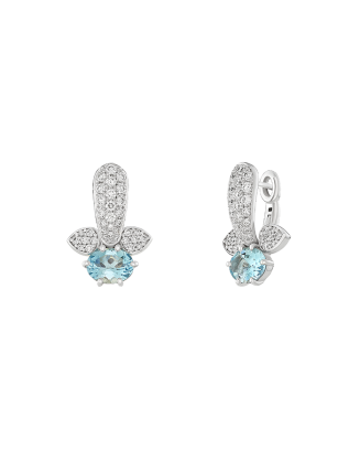 Brincos Ouro Branco, Diamantes E Água-Marinha