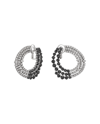 Brincos Ouro Branco Com Diamantes brancos E Diamantes Pretos