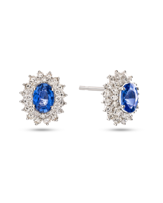 Brincos Ouro Branco, Diamantes E Safiras Azuis