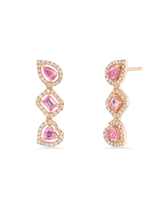 Brincos Ouro Rosa, Safiras Rosa E Diamantes