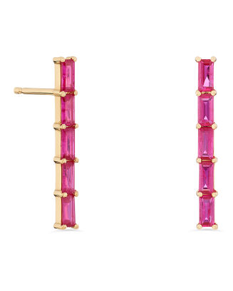 Brincos Whistle Ouro Rosa E Rubis Baguette