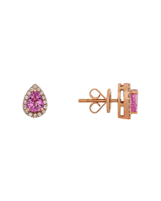 Brincos Ouro Rosa, Safiras Rosa Pera E Diamantes