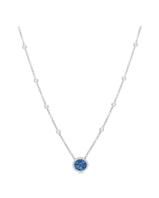 Colar Pendente Diamantes E Safiras Azuis