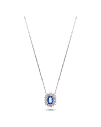 Colar Ouro Branco, Diamantes E Safiras Azuis