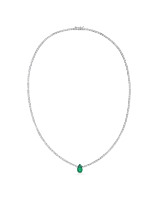 Colar Tennis Diamantes E Esmeralda