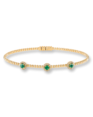 Pulseira Ouro Amarelo, Diamantes E Esmeraldas