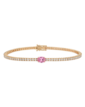 Pulseira Tennis Ouro Rosa, Diamantes E Safira Rosa Oval