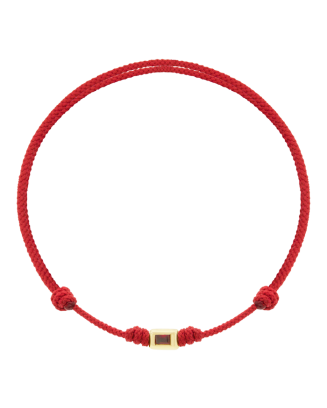 Pulseira Vermelha em Corda, Ouro Amarelo E Rubi
