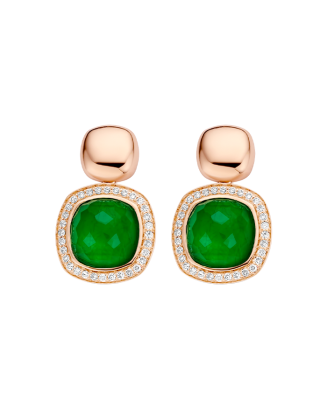 Brincos Milano Ouro Rosa Diamantes E Esmeralda