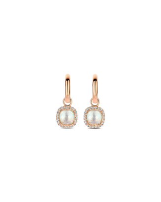 Brincos Ouro Rosa, Quartzo Branco e Diamantes