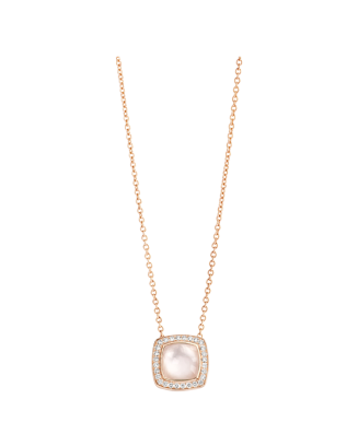 Colar Ouro Rosa, Quartzo Branco e Diamantes