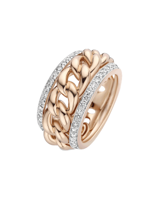 Anel Ouro Rosa, Branco e Diamantes