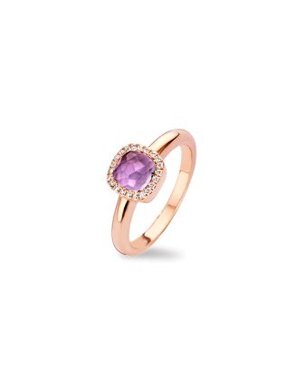 Anel Milano Ouro Rosa, Diamantes e Ametista