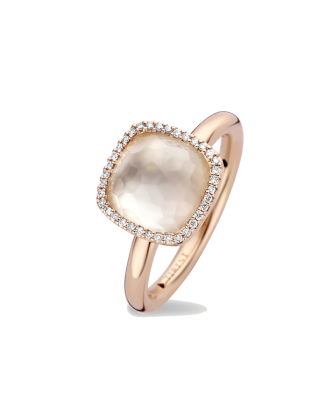 Anel Ouro Rosa, Diamantes e Quartzo