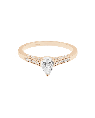 Anel Solitário Ouro Rosa E Diamantes Pera