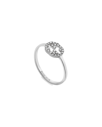 Anel Diamantes Ouro Branco Interlocking G