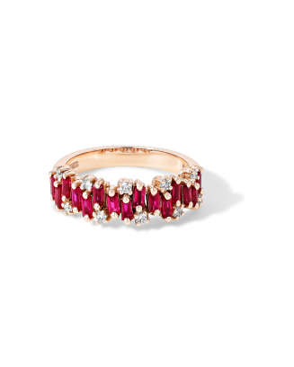 Anel Ouro Rosa, Rubis e Diamantes