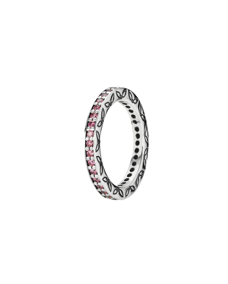 ALIANÇA DE PRATA C/ ZIRCÓNIAS ROSA