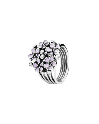 Anel Prata Pérolas Esmalte Rosa Tam52