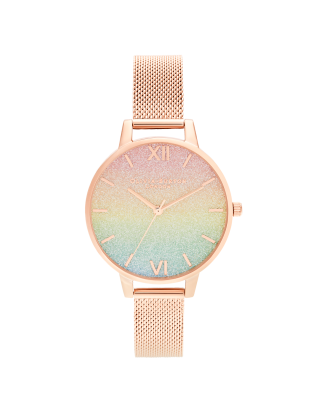 Relógio Rainbow Multicolor Aço Dourado Milanesa